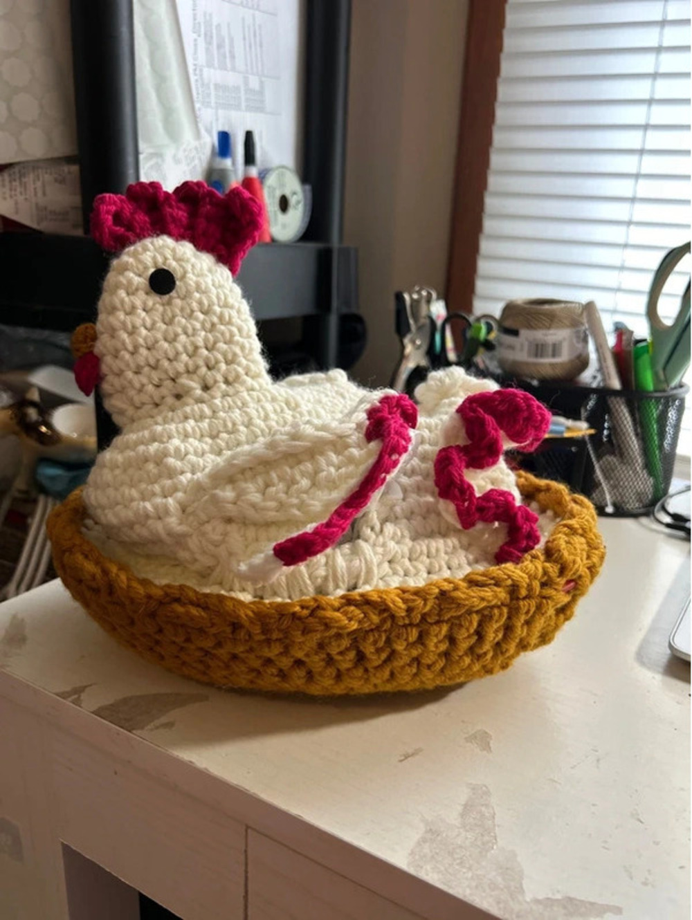 Crochet chicken bag holder